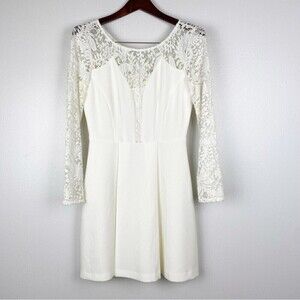 Gianni Bini Ivory Lace Long Sleeve Pleated Dress Size 4